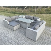 Fimous - Rattan Gartenmöbel Set mit Sofa, Höhe verstellbar Esstisch und Hocker,Beistelltisch,Outdoor Terrassen Essgruppe 6-teilige Sitzgruppe Helles von FIMOUS