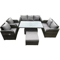 Rattan Gartenmöbel Sets Höhenverstellbarer aufsteigender Esstisch Liegender Stuhl Sofa Set mit großem Fußhocker Dunkelgrau gemischt - Fimous von FIMOUS