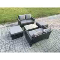 Fimous Rattan Gartenmöbel Sofa Set mit Rechteckig Couchtisch Doppelsitz-Sofa 2 Großer Fußhocker 6-Sitzer Gartenlounge Set Dunkelgrau Gemischt von FIMOUS