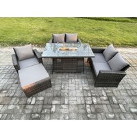 Fimous - Rattan Gartenmöbel im Freien Gas Feuerstelle Tisch Sets Gasheizgerät mit Doppelsitz-Sofa Stuhl Großer Fußhocker 6-Sitzer Dunkelgrau Gemischt Fimous - Rattan Gartenmöbel im Freien Gas Feuerstelle Tisch Sets Gasheizgerät mit Doppelsitz-Sofa Stuhl Großer Fußhocker 6-Sitzer Dunkelgrau Gemischt von FIMOUS