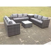 Fimous - Rattan Gartesofa Set 9-sitzer Lounge Gartenmöbel Set Wetterfeste Polyrattan Sitzgruppe für Garten, Balkon,Terrasse Dunkelgrau Mischen von FIMOUS