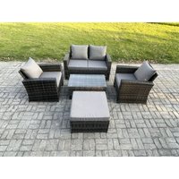 Fimous - Garten Lounge Set Polyrattan Gartenmöbel Set mit Rechteckig Couchtisch Doppelsitz-Sofa Großer Fußhocker Dunkelgrau Gemischt von FIMOUS