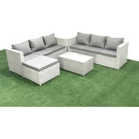 Garten Polyrattanmöbel Set 7-Sitzer Rattan Garten Sofa Set mit 2 Großer Hockern Hellgrau gemischt - Fimous von FIMOUS