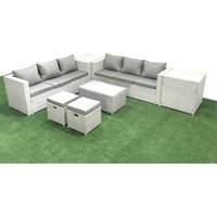 Garten Polyrattanmöbel Set 8-Sitzer Rattan Garten Sofa Set mit 2 kleinen Hockern 2 Beistelltischen Hellgrau gemischt - Fimous von FIMOUS