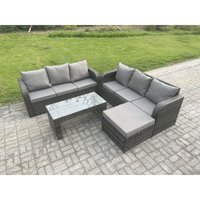 Garten Sofa im Freien Set Polyrattan Gartenmöbel Set mit Rechteckiger Couchtisch 2 Großer Hockern 3-Sitzer Sofa Dunkelgrau Gemischt - Fimous Garten Sofa im Freien Set Polyrattan Gartenmöbel Set mit Rechteckiger Couchtisch 2 Großer Hockern 3-Sitzer Sofa Dunkelgrau Gemischt - Fimous von FIMOUS