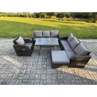 Garten Sofa im Freien Set Polyrattan Gartenmöbel Set mit Rechteckiger Esstisch Liegestühle 2 Großer Hockern Dunkelgrau Gemischt - Fimous Garten Sofa im Freien Set Polyrattan Gartenmöbel Set mit Rechteckiger Esstisch Liegestühle 2 Großer Hockern Dunkelgrau Gemischt - Fimous von FIMOUS