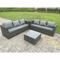 Gartenlounge Rattan Sofa Set Gartenmöbel Set Sitzgruppe 6-sitzer Polyrattan Gartensofa 2 Tische mit Glas für Wintergarten, Rasen, Terrasse,Dunkelgrau von FIMOUS