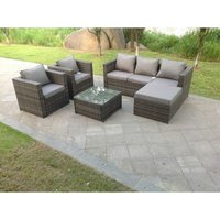 Gartenlounge Sofa Set 6-sitzer Rattan Gartenmöbel Gartensofa Couchtisch Hocker mit Kissen für Garten, Balkon,Terrasse Dunkelgrau Mischen - Fimous von FIMOUS