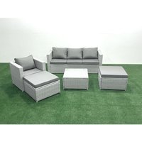 Gartenmöbel-Set 6-Sitzer Polyrattan Sofa Set mit 2 hohen Hockern Sessel Hellgrau gemischt - Fimous von FIMOUS