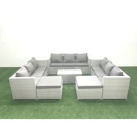 Gartenmöbel im Freien Polyrattan 11-Sitzer Garten Sofa Couchtisch Set mit 2 hohen Hockern Hellgrau gemischt - Fimous von FIMOUS