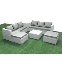 Gartenmöbel im Freien Polyrattan 8-Sitzer Rattan Garten Sofa Set mit 2 hohen Hockern Hellgrau gemischt - Fimous Gartenmöbel im Freien Polyrattan 8-Sitzer Rattan Garten Sofa Set mit 2 hohen Hockern Hellgrau gemischt - Fimous von FIMOUS