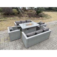 Fimous - Gas Feuertisch für den Außenbereich Rattan Gartenmöbel Set mit 2 Sofa 2 Sessel Gas Feuerstelle Helles Grau von FIMOUS