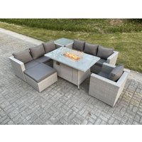 Gas Feuertisch für den Außenbereich Rattan Gartenmöbel Set mit Sofa Beistelltisch Sessel Hocker Gas Feuerstelle Helles Grau - Fimous Gas Feuertisch für den Außenbereich Rattan Gartenmöbel Set mit Sofa Beistelltisch Sessel Hocker Gas Feuerstelle Helles Grau - Fimous von FIMOUS