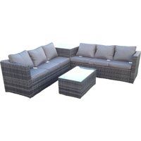 Grau Rattan Ecksofa Set Outdoor Gartenmöbel Oblong Couchtisch Set Patio Mit Kissen - Fimous von FIMOUS