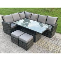Fimous - Hoher Rücken Outdoor Gartenmöbel-Set Ecksofa Sets Höhenverstellbarer Esstisch Dunkelgrau gemischt 8 Sitzer Linke Ecke von FIMOUS