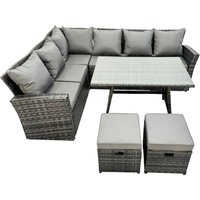 Fimous - Hoher Rücken Rattan Ecksofa Set Esstisch Gartenmöbel Dunkelgrau gemischt Linke Option von FIMOUS