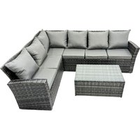 Hoher Rücken Rattan Ecksofa Set Länger Couchtisch Gartenmöbel Dunkelgrau Linke Option - Fimous von FIMOUS