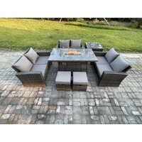Fimous - Hoher Rücken Rattan Gartenmöbel Sets mit Outdoor-Möbel Gas Feuerstelle Esstisch Set Beistelltische 2 Kleiner Fußhocker Dunkelgrau Gemischt Fimous - Hoher Rücken Rattan Gartenmöbel Sets mit Outdoor-Möbel Gas Feuerstelle Esstisch Set Beistelltische 2 Kleiner Fußhocker Dunkelgrau Gemischt von FIMOUS