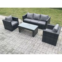 Lounge Rattan Sofa Set Gartenmöbel im Freien mit 2 Stühlen länglicher rechteckiger Couchtisch - Fimous von FIMOUS