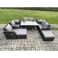 Fimous - Outdoor Gartenmöbel-Set 9 Teil Grau Terrassenmöbel Set 8 Sitzer Lounge Sofa Set mit Rechteckiger Tisch Liegestuhln 2 Große Hockern 2 Fimous - Outdoor Gartenmöbel-Set 9 Teil Grau Terrassenmöbel Set 8 Sitzer Lounge Sofa Set mit Rechteckiger Tisch Liegestuhln 2 Große Hockern 2 von FIMOUS