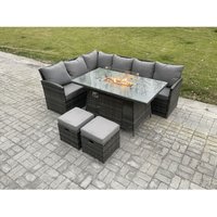 Outdoor Gartenmöbel-Set Hoher Rücken Ecksofa Gas Feuertisch Sets mit 2 kleine Fußhockern 8 Sitzer Dunkelgrau gemischt - Fimous Outdoor Gartenmöbel-Set Hoher Rücken Ecksofa Gas Feuertisch Sets mit 2 kleine Fußhockern 8 Sitzer Dunkelgrau gemischt - Fimous von FIMOUS