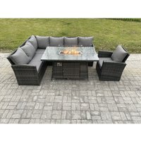 Outdoor Gartenmöbel-Set Hoher Rücken Ecksofa Gas Feuertisch Sets mit Sesseln 7 Sitzer Dunkelgrau gemischt - Fimous von FIMOUS