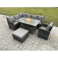 Outdoor Gartenmöbel-Set Hoher Rücken Ecksofa Gas Feuertisch Sets mit Sesseln Großer Fußhocker 8 Sitzer Dunkelgrau gemischt - Fimous von FIMOUS
