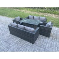 Fimous - Outdoor Lounge Sofa Rattan Gartenmöbel-Set Terrassen Sesseln und Rechteckiger Esstisch 8 Sitzer Dunkelgrau gemischt von FIMOUS
