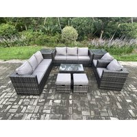 Outdoor Lounge Sofa Set Wicker pe Rattan Gartenmöbel Set mit 2 Sesseln Oblong Couchtisch 2 Beistelltische 2 Kleine Hocker Dunkelgrau Gemischt - Fimous von FIMOUS