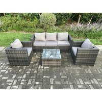 Outdoor Lounge Sofa Set Wicker pe Rattan Gartenmöbel Set mit Sessel Quadratischer Couchtisch Dunkelgrau Gemischt - Fimous von FIMOUS