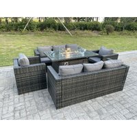 Fimous - Outdoor Rattan Gartenmöbel Gas Feuerstelle Brenner Tisch Sets Lounge Sessel Dunkelgrau 8-Sitzer von FIMOUS