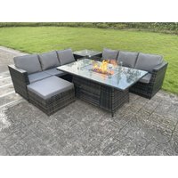 Outdoor Rattan Gartenmöbel Gas Feuerstelle Esstisch Sets Gartensofa Lounge Big Foothocker Dunkelgrau Gemischt 7 Sitzer - Fimous Outdoor Rattan Gartenmöbel Gas Feuerstelle Esstisch Sets Gartensofa Lounge Big Foothocker Dunkelgrau Gemischt 7 Sitzer - Fimous von FIMOUS