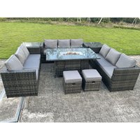 Fimous - Outdoor Rattan Gartenmöbel Gas Feuerstelle Esstisch Sets Gartensofa Sitzgruppe Beistelltisch Kleine Hocker Dunkelgrau 11 Sitzer von FIMOUS