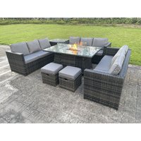 Fimous - Outdoor Rattan Gartenmöbel Gas Feuerstelle Esstisch Sets Gartensofa Sitzgruppe Beistelltisch Kleine Hocker Dunkelgrau Gemischt 11 Sitzer von FIMOUS