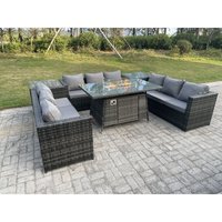 Fimous - Outdoor Rattan Gartenmöbel Gas Feuerstelle Esstisch Sets Gartensofa Sitzgruppe Beistelltische Dunkelgrau Gemischt 9 Sitzer von FIMOUS