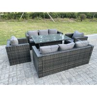 Outdoor Rattan Gartenmöbel Steigender Verstellbarer Anhebender Esstisch Sets Gartensofa Sitzgruppe Stühle Dunkelgrau 8-Sitzer - Fimous von FIMOUS