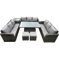 Patio Garten Dining Set Rattan Möbel Lounge Sofa Höhenverstellbarer steigender Hubtisch mit Beistelltisch 2 Kleine Fußhocker Dunkelgrau gemischt Patio Garten Dining Set Rattan Möbel Lounge Sofa Höhenverstellbarer steigender Hubtisch mit Beistelltisch 2 Kleine Fußhocker Dunkelgrau gemischt von FIMOUS