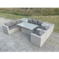 Polyrattan Essgruppe Gartenmöbel Set Höhe verstellbar Esstisch Set mit Sofa 2 Sessel 2 Beistelltisch Helles Grau - Fimous von FIMOUS