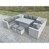 Polyrattan Essgruppe Gartenmöbel Set Höhe verstellbar Esstisch Set mit Sofa 2 Sessel 2 Beistelltisch Kleiner Fußhocker Helles Grau - Fimous Polyrattan Essgruppe Gartenmöbel Set Höhe verstellbar Esstisch Set mit Sofa 2 Sessel 2 Beistelltisch Kleiner Fußhocker Helles Grau - Fimous von FIMOUS