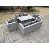 Polyrattan Essgruppe Gartenmöbel Set Höhe verstellbar Esstisch Set mit Sofa 2 Sessel Helles Grau - Fimous von FIMOUS
