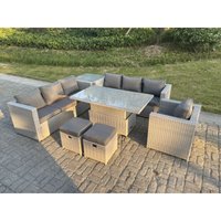 Polyrattan Essgruppe Gartenmöbel Set Höhe verstellbar Esstisch Set mit Sofa Sessel Beistelltisch Kleiner Fußhocker Helles Grau - Fimous Polyrattan Essgruppe Gartenmöbel Set Höhe verstellbar Esstisch Set mit Sofa Sessel Beistelltisch Kleiner Fußhocker Helles Grau - Fimous von FIMOUS