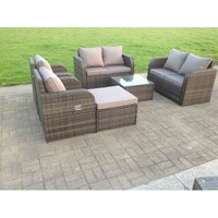 Polyrattan Garten Sofa Outdoor Gartenmöbel Set für 7 Personen Balkonmöbel Sitzgruppe mit Hocker,Armstuhl,Tisch Dunkelgrau Gemischt - Fimous von FIMOUS