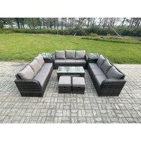 Polyrattan Gartenmöbel Set 11-Sitzer Patio Sofa Set mit Couchtisch 2 kleine Fußhockern 2 Beistelltischen Dunkelgrau Gemischt - Fimous Polyrattan Gartenmöbel Set 11-Sitzer Patio Sofa Set mit Couchtisch 2 kleine Fußhockern 2 Beistelltischen Dunkelgrau Gemischt - Fimous von FIMOUS