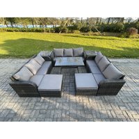 Fimous - Polyrattan Gartenmöbel Set 11-Sitzer Polyrattan Garten Sofa im Freien Set mit 2 Beistelltischen Rechteckiger Esstisch 2 hohen Hockern von FIMOUS
