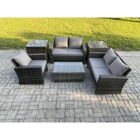 Polyrattan Gartenmöbel Set 5-Sitzer Garten Sofa Stuhl set mit 2 Beistelltische Rechteckig Couchtisch Dunkelgrau Gemischt - Fimous von FIMOUS