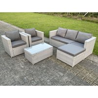 Polyrattan Gartenmöbel Set 5-Sitzer Rattan Sofa Set mit 3-Sitzer Sofa 2 Sessel Quadrat Couchtisch Großer Fußhocker Helles Grau - Fimous von FIMOUS
