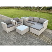 Polyrattan Gartenmöbel Set 6-Sitzer Rattan Sofa Set mit 3-Sitzer Sofa 2 Sessel Beistelltisch Quadrat Couchtisch Großer Fußhocker Helles Grau - Fimous von FIMOUS