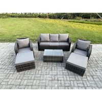Polyrattan Gartenmöbel Set 7-Sitzer Garten Sofa im Freien Set mit Couchtisch 2 hohen Hockern Dunkelgrau Gemischt - Fimous von FIMOUS