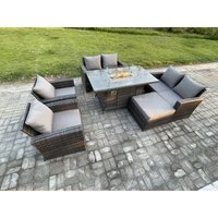 Polyrattan Gartenmöbel Set 7-Sitzer Gas Feuerstelle Esstisch Heater Set mit Doppelsitz-Sofa Großer Fußhocker Dunkelgrau Gemischt - Fimous von FIMOUS