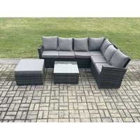 Polyrattan Gartenmöbel Set Outdoor Lounge Ecksofa Set mit Quadratischer Couchtisch 2 Großer Hockern 7-Sitzer Dunkelgrau Gemischt - Fimous von FIMOUS